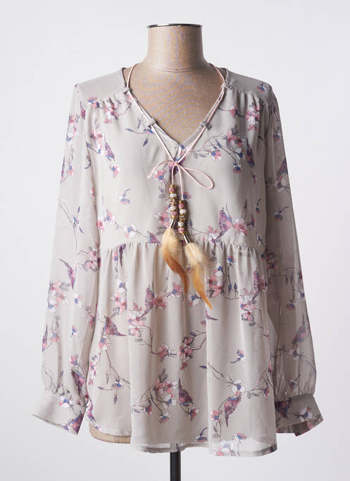 Blouse imprimé fantaisie manches longues gris SUN LIGHT femme