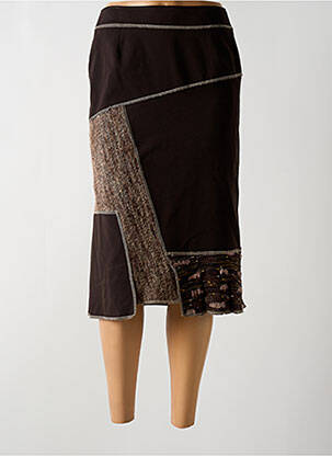 Jupe mi-longue coupe droite évasée sur le bas marron CHRISTINE LAURE femme