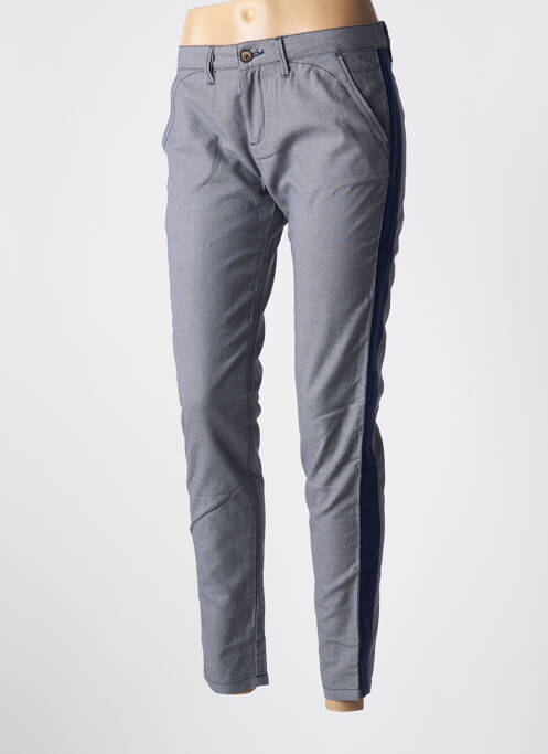 Pantalon chino broderie galons latéraux taille normale bleu REIKO femme