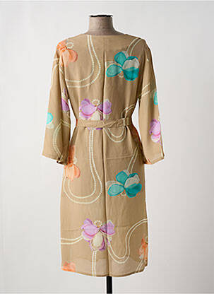 Robe mi-longue imprimé fleurs manches 3/4 beige KONTESSA femme