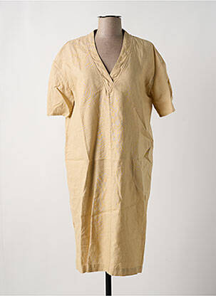 Robe mi-longue coupe fluide manches courtes beige ZYGA femme