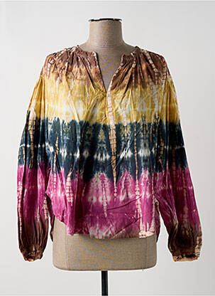 Blouse tissage popeline manches longues marron CHARLIE JOE femme