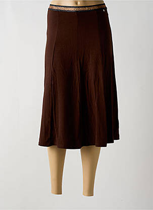Jupe mi-longue stretch marron YERSE femme