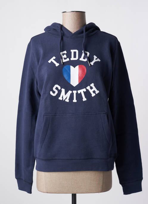Sweat-shirt à capuche stretch manches longues bleu TEDDY SMITH femme