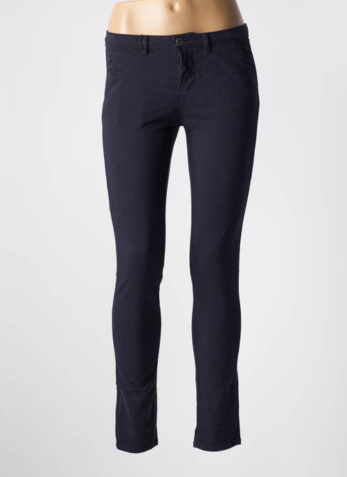 Pantalon chino fermeture zippée sous rabat boutonné taille normale bleu SCHOOL RAG femme
