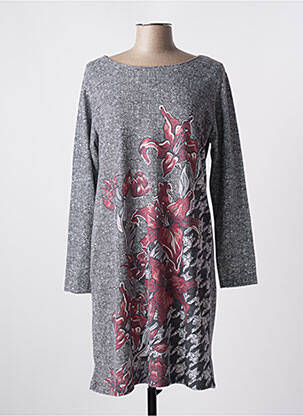 Robe mi-longue imprimé fleurs manches longues gris GALMALLA femme