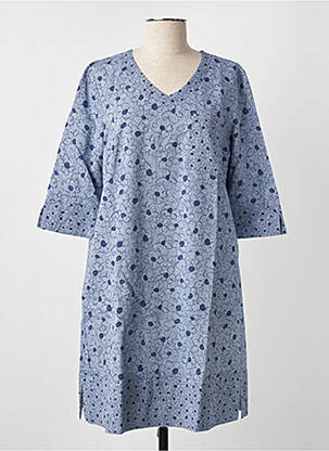 Robe mi-longue imprimé fleurs manches 3/4 bleu BLANC BOHEME femme