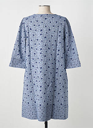 Robe mi-longue imprimé fleurs manches 3/4 bleu BLANC BOHEME femme