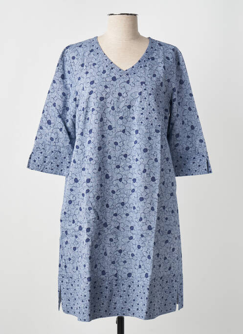 Robe mi-longue imprimé fleurs manches 3/4 bleu BLANC BOHEME femme