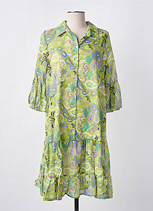 Robe mi-longue imprimé fleurs manches 3/4 vert BLANC BOHEME femme