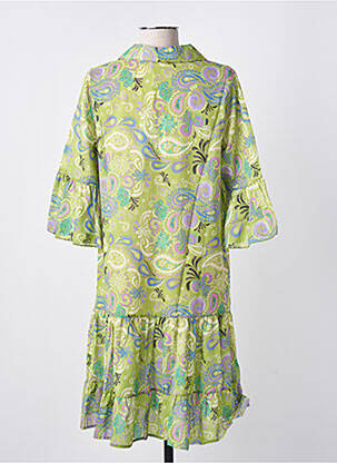 Robe mi-longue imprimé fleurs manches 3/4 vert BLANC BOHEME femme
