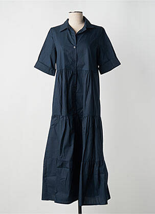 Robe longue coupe évasée manches courtes bleu BLANC BOHEME femme