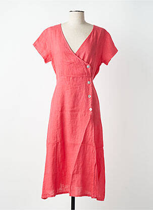 Robe mi-longue manches courtes manches courtes rose BLANC BOHEME femme