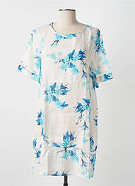 Robe mi-longue imprimé fleurs manches courtes bleu BLANC BOHEME femme