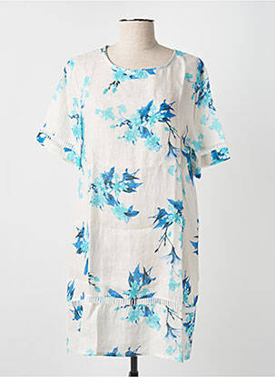 Robe mi-longue imprimé fleurs manches courtes bleu BLANC BOHEME femme