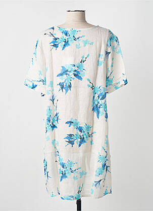 Robe mi-longue imprimé fleurs manches courtes bleu BLANC BOHEME femme