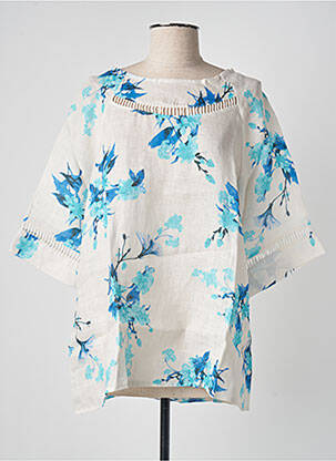 Blouse imprimé fleurs manches courtes bleu BLANC BOHEME femme