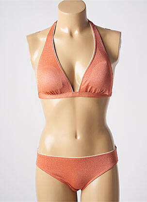 Maillot de bain 2 pièces stretch haut triangles orange COCO SAINT TROPEZ femme