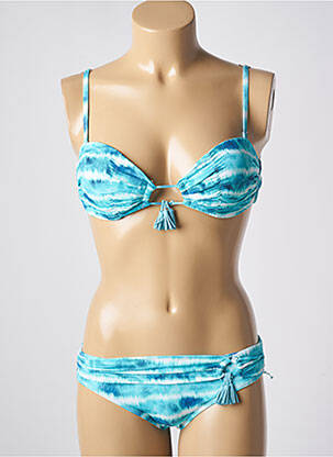 Maillot de bain 2 pièces stretch haut soutien-gorge moulé bleu DAG ADOM femme