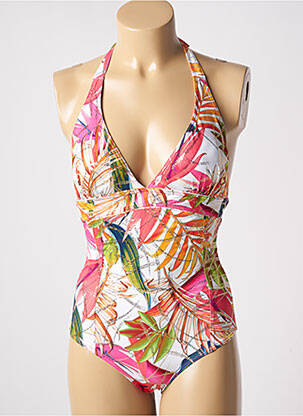 Maillot de bain 1 pièce imprimé fantaisie haut triangles rose MISS CARAÏBES femme