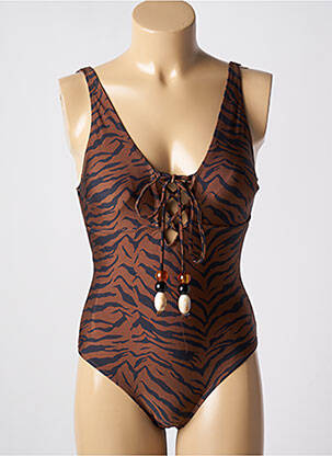 Maillot de bain 1 pièce stretch haut triangles marron ADMAS femme