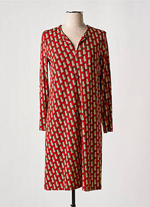Robe mi-longue imprimé fantaisie manches longues rouge SIYU femme