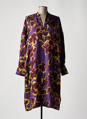 Robe mi-longue coupe fluide manches longues violet ROSSO 35 femme