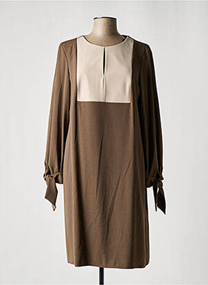 Robe mi-longue coupe fluide manches longues marron PAULE KA femme