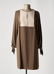 Robe mi-longue coupe fluide manches longues marron PAULE KA femme