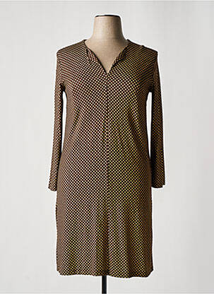 Robe mi-longue imprimé fantaisie manches longues marron SIYU femme