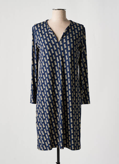 Robe mi-longue coupe fluide manches longues bleu SIYU femme