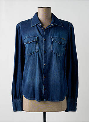 Chemisier coupe droite manches longues bleu fonce ACQUAVERDE femme