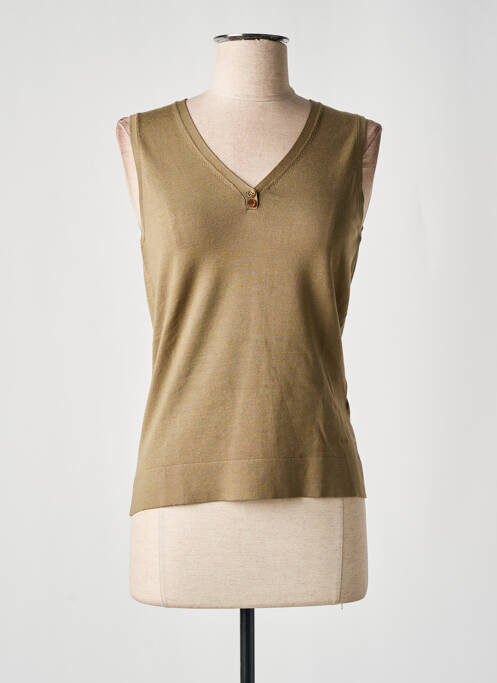 Pull col v sans manche vert HUGO BOSS femme