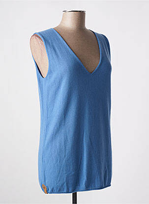 Pull col v sans manche bleu THEN femme