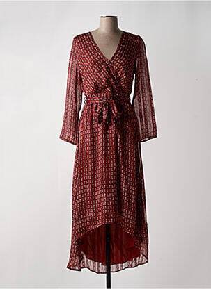 Robe mi-longue imprimé fleurs manches longues orange LA PETITE ETOILE femme