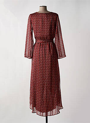 Robe mi-longue imprimé fleurs manches longues orange LA PETITE ETOILE femme