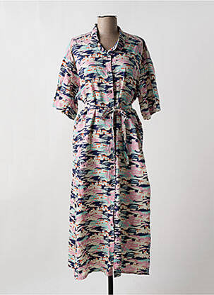 Robe longue imprimé fantaisie manches courtes rose THINKING MU femme