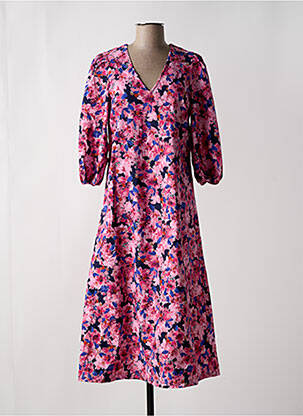 Robe mi-longue imprimé fleurs manches 3/4 rose MINIMUM femme