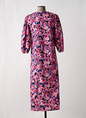 Robe mi-longue imprimé fleurs manches 3/4 rose MINIMUM femme