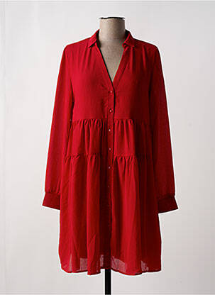 Robe courte coupe fluide manches longues rouge GRACE & MILA femme