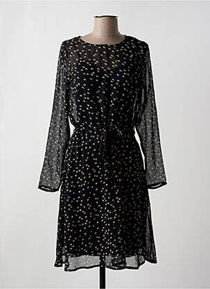 Robe mi-longue coupe fluide manches longues noir ICHI femme