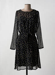 Robe mi-longue coupe fluide manches longues noir ICHI femme