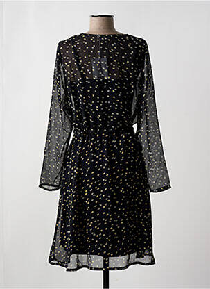 Robe mi-longue coupe fluide manches longues noir ICHI femme