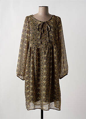 Robe mi-longue coupe fluide manches longues jaune SCHOOL RAG femme
