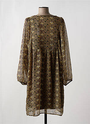 Robe mi-longue coupe fluide manches longues jaune SCHOOL RAG femme