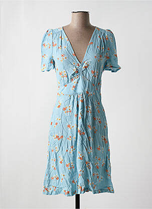 Robe mi-longue imprimé fleurs manches courtes bleu SESSUN femme