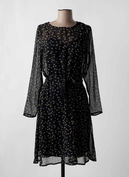 Robe mi-longue coupe fluide manches longues noir ICHI femme