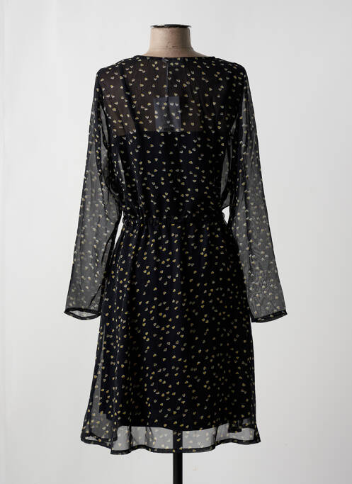 Robe mi-longue coupe fluide manches longues noir ICHI femme