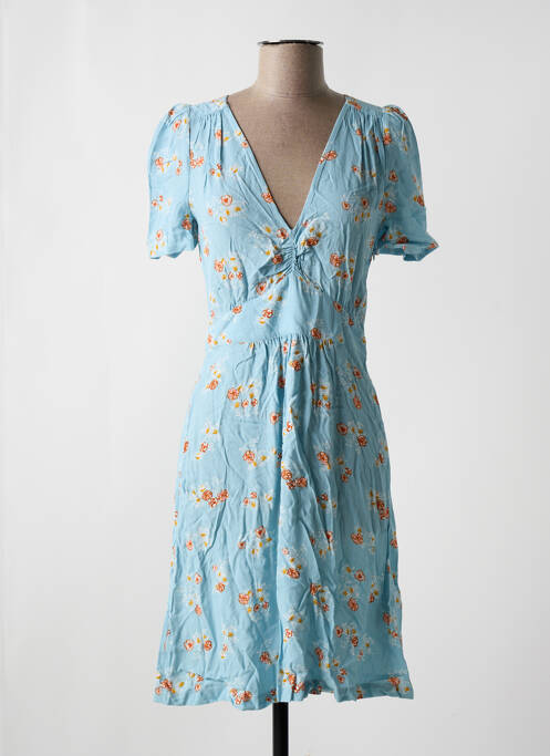 Robe mi-longue imprimé fleurs manches courtes bleu SESSUN femme