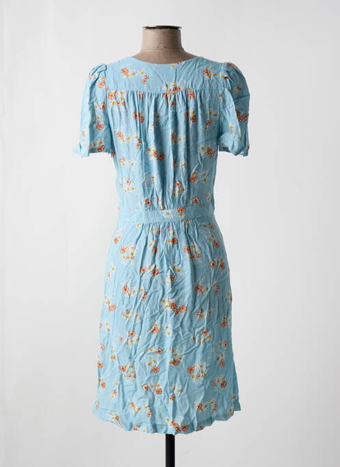 Robe mi-longue imprimé fleurs manches courtes bleu SESSUN femme